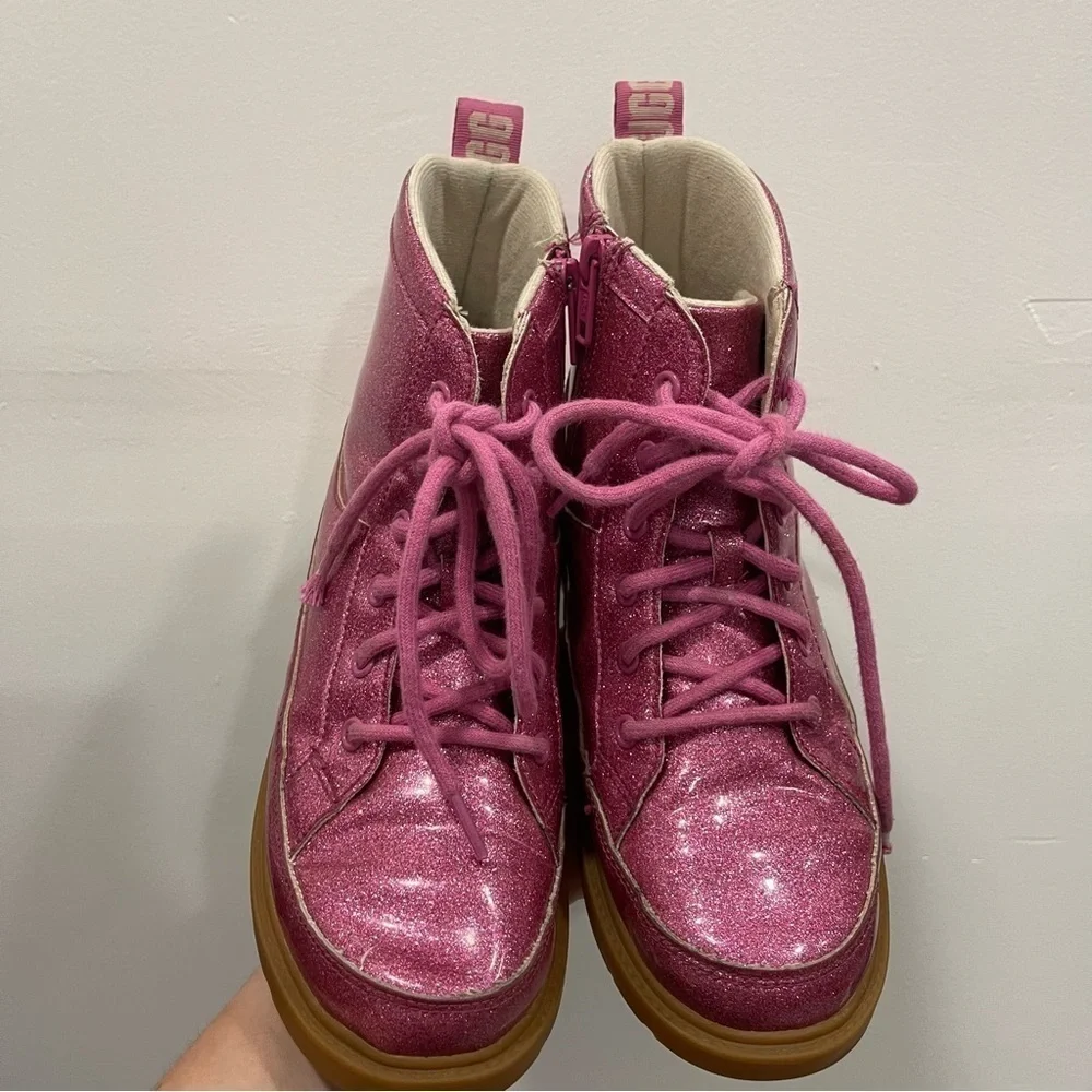 Ugg Robley Kids Pink Glitter Lace-Up Boots Size 4